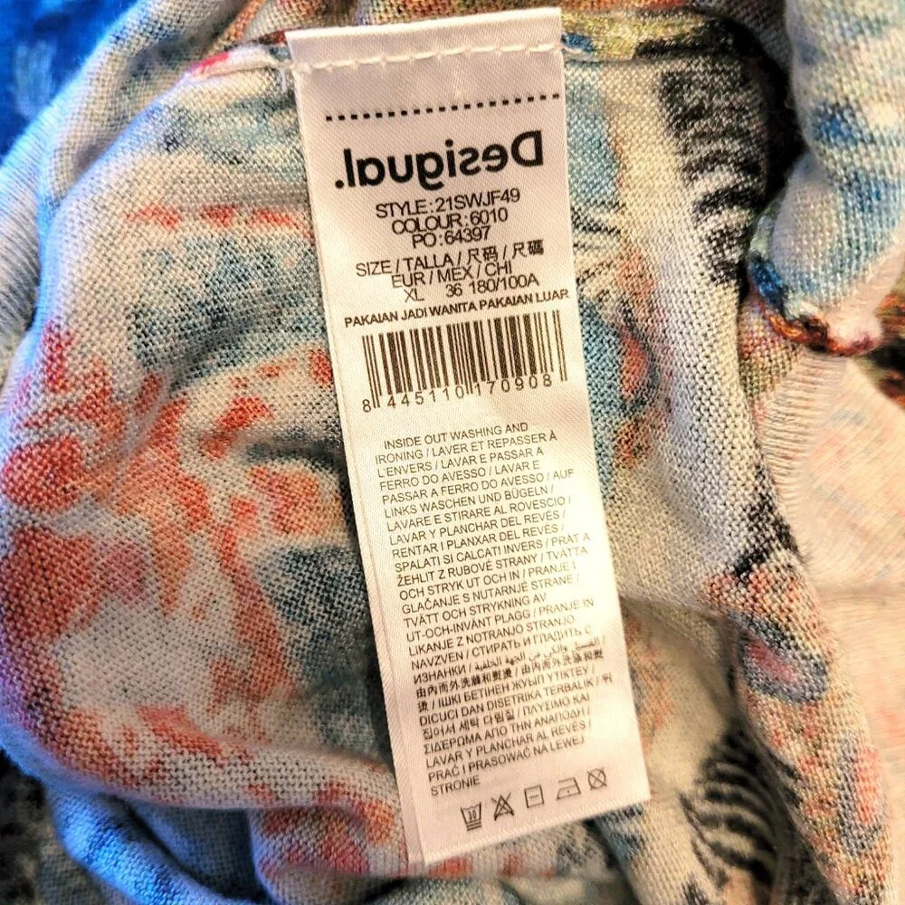 Desigual Soft Wool Safari Abstract V Neck Sweater